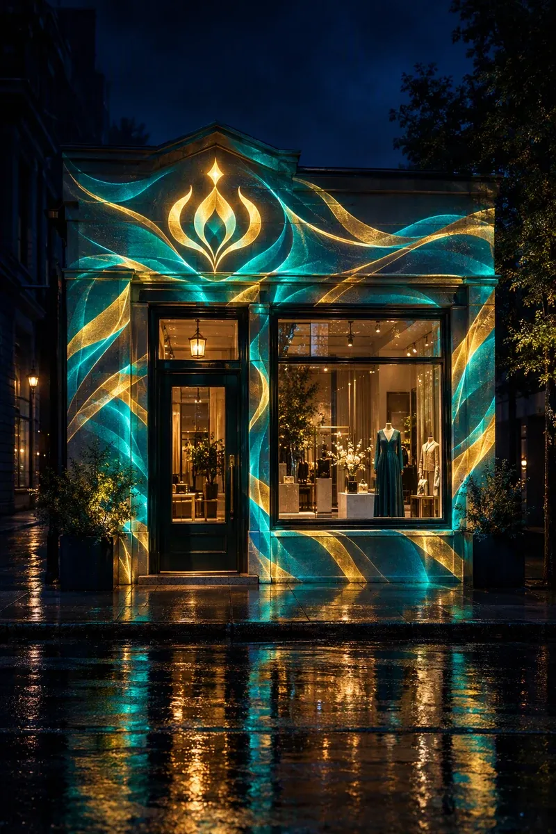 Shop windows lit with projection mapping